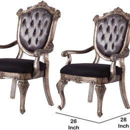 Wooden Arm Chair with Tufted Button ( Set of 2 ) - WoodenTwist