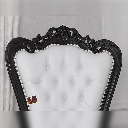 Luxurious High Back throne Silver Leaf & Buttons Chair (Black) - WoodenTwist
