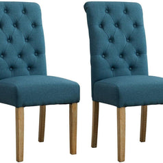 Button Tufted Parsons Chairs in Teak Wood (Set of 2) - WoodenTwist