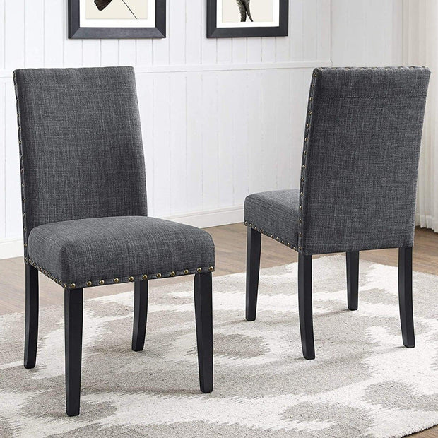 Premium Fabric Dining Chairs with Nailhead Trim (Set of 2) - WoodenTwist