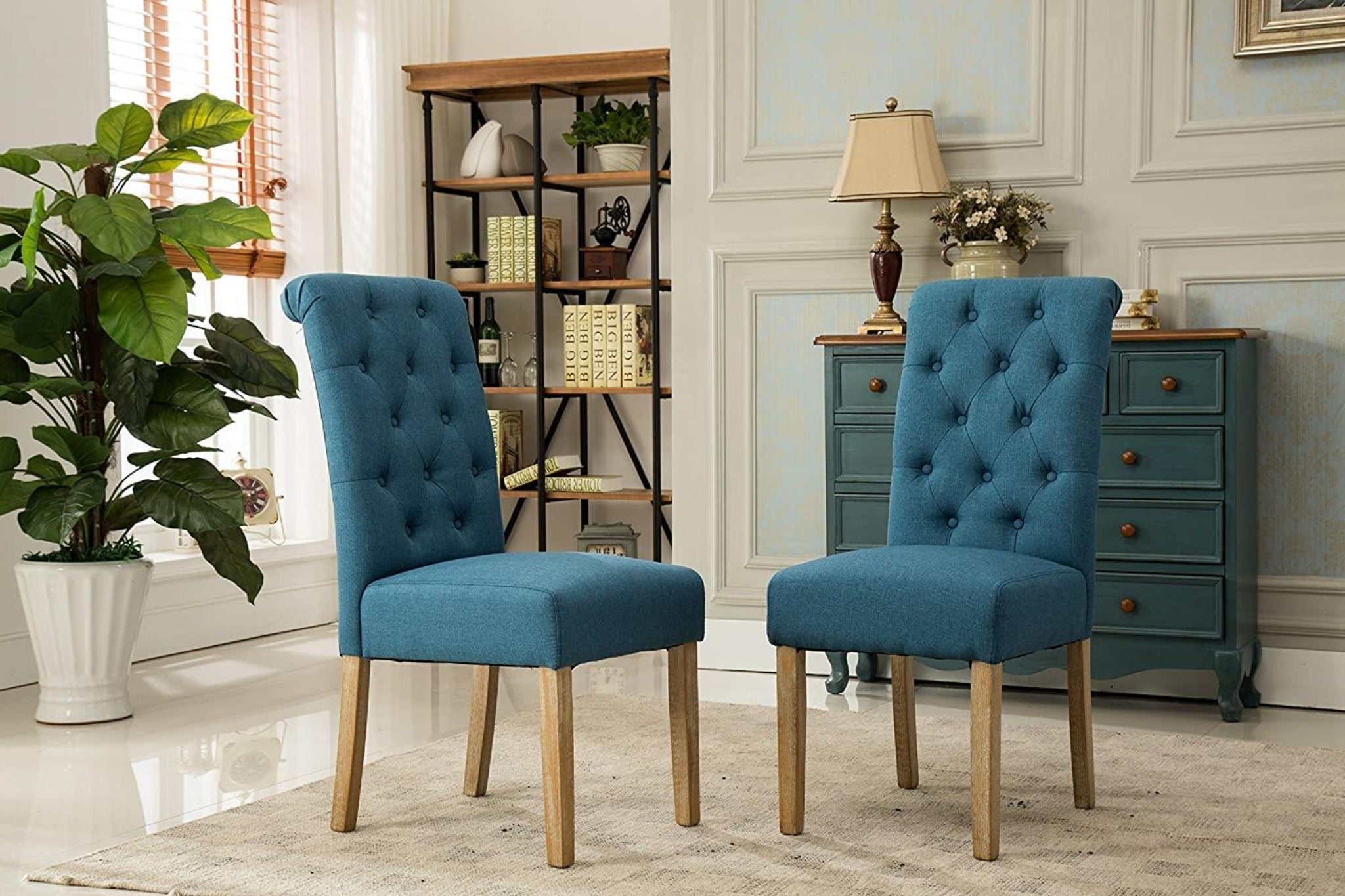 Button Tufted Parsons Chairs in Teak Wood (Set of 2) - WoodenTwist