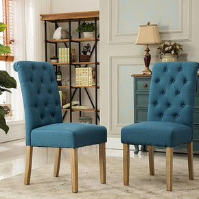Button Tufted Parsons Chairs in Teak Wood (Set of 2) - WoodenTwist