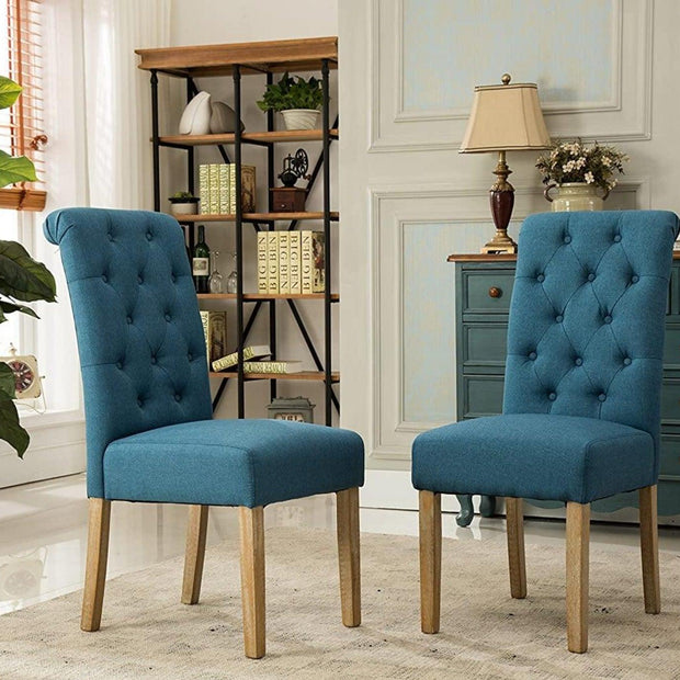 Button Tufted Parsons Chairs in Teak Wood (Set of 2) - WoodenTwist