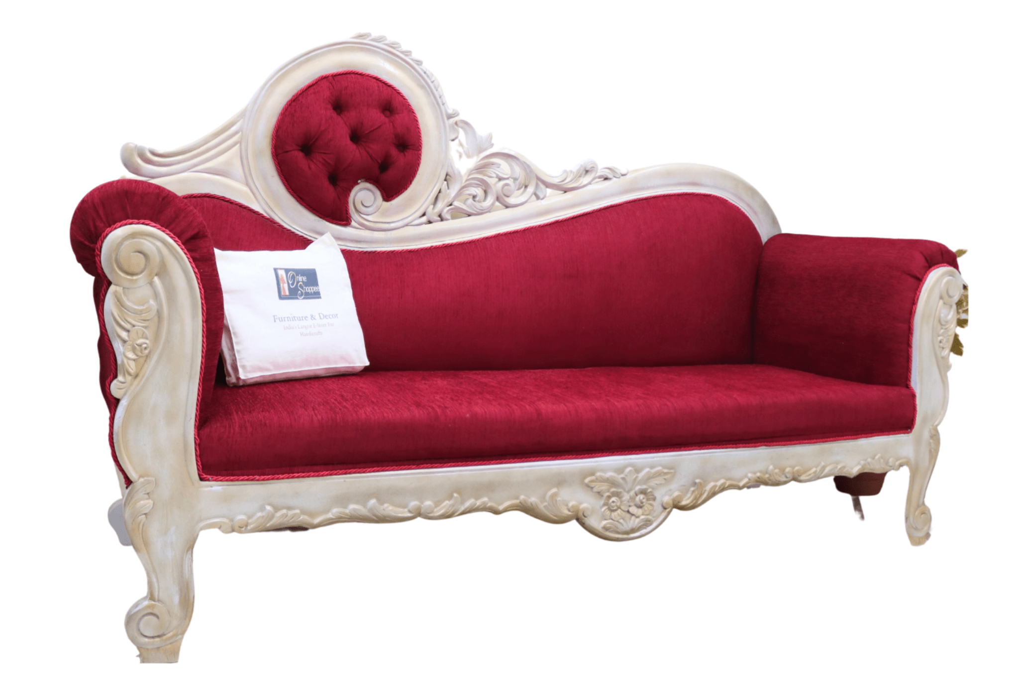 Victorian Style Teak Wood Sofa Couch - silver upholstery variant