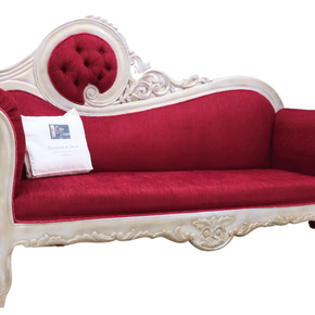 Victorian Style Teak Wood Sofa Couch - silver upholstery variant