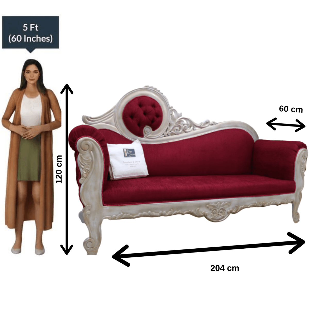 Victorian Style Teak Wood Sofa Couch - red upholstery variant