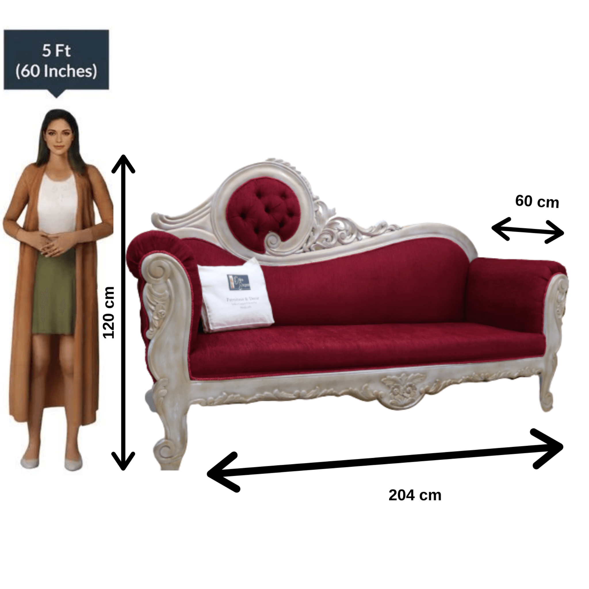 Victorian Style Teak Wood Sofa Couch - red upholstery variant
