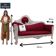 Victorian Style Teak Wood Sofa Couch - red upholstery variant