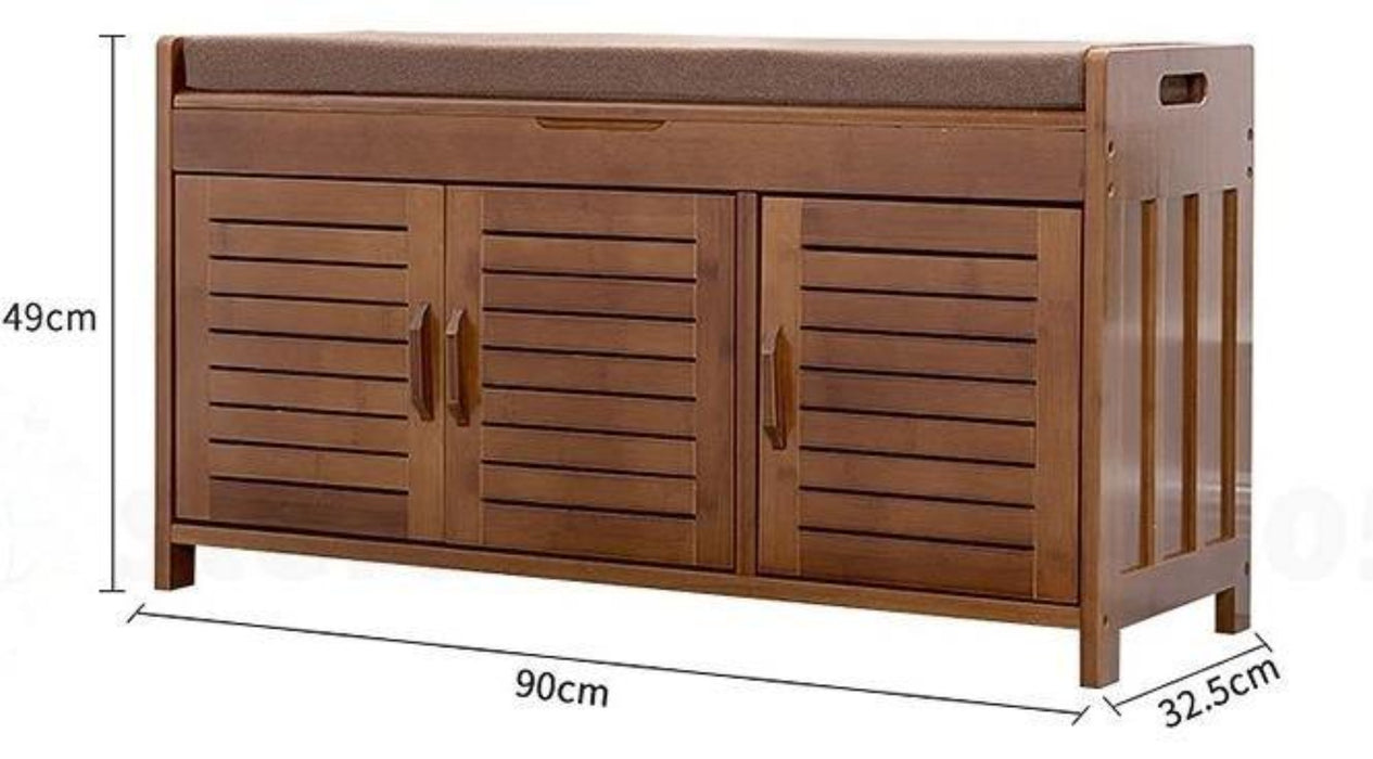 Natural Bamboo Wood 3 Door Shoe Rack Cabinet with Seat - WoodenTwist