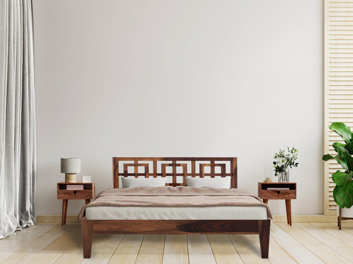 STOYA BED KING Sheesham Wood (Honey Finish) - WoodenTwist