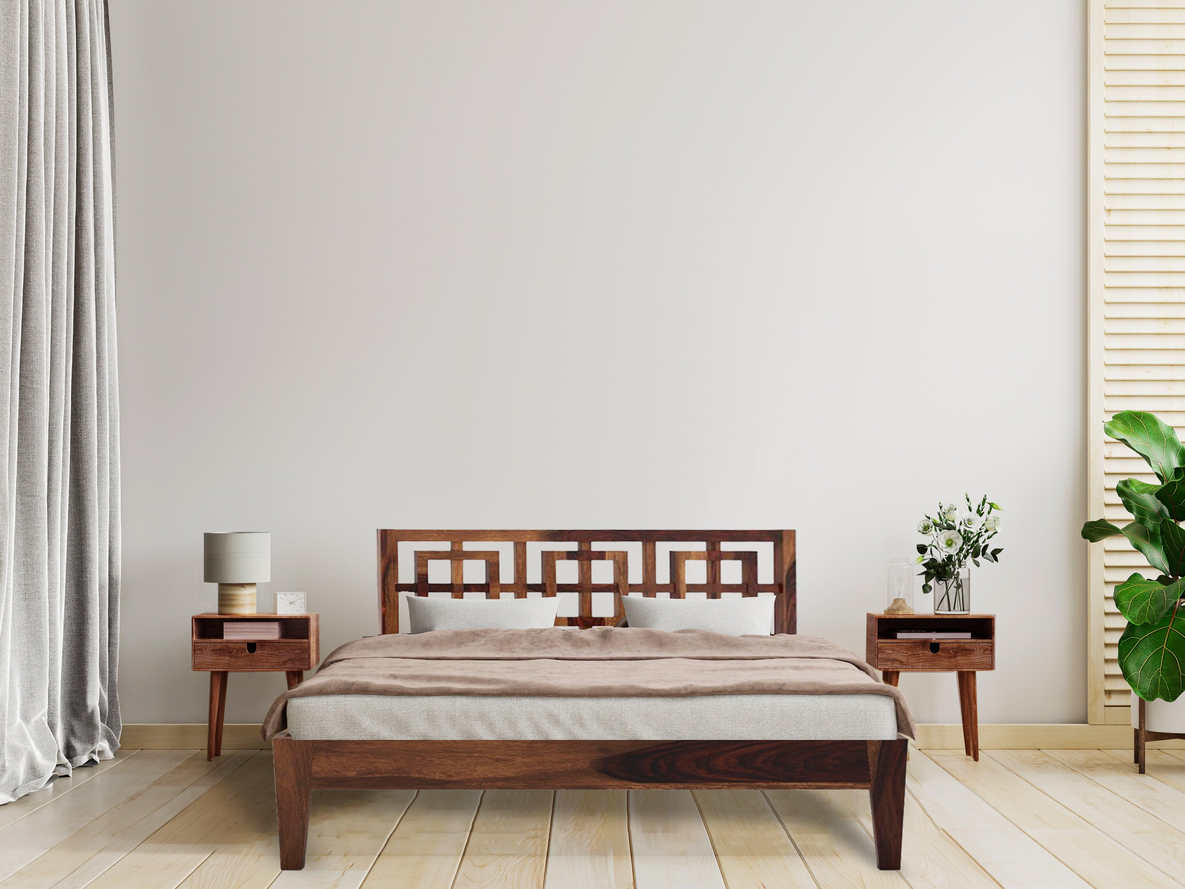 STOYA BED QUEEN Sheesham Wood (Honey Finish) - WoodenTwist