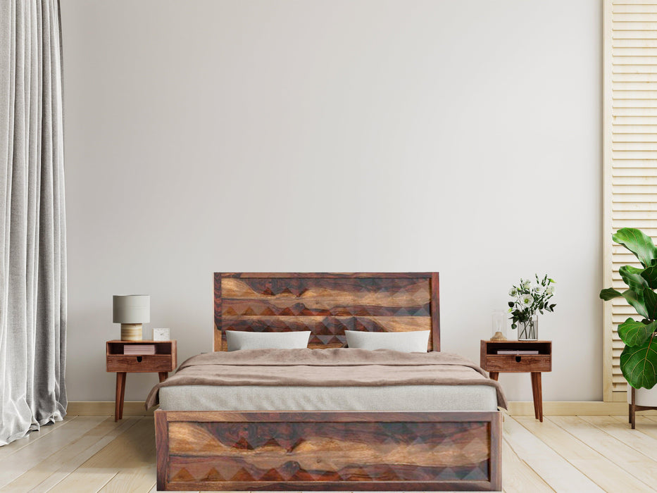 DIMOND BED QUEEN Sheesham Wood (Honey Finish) - WoodenTwist