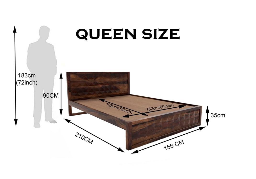 DIMOND BED QUEEN Sheesham Wood (Honey Finish) - WoodenTwist