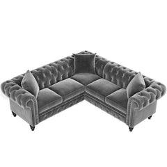 Chesterfield Luxurious Velvet Symmetrical Corner Sectional With Table And Cushions - WoodenTwist