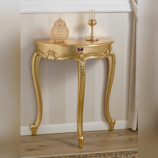 Console Table Arlette Half Moon French Baroque Style (Golden Leaf) - WoodenTwist