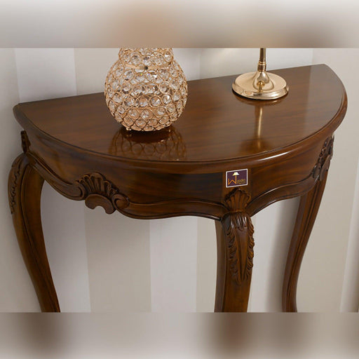 Console Table Arlette Half Moon Italian Baroque Style (Walnut Finish) - WoodenTwist