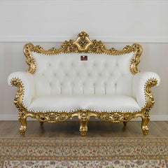 Handicraft Boutique French Baroque Style Golden Leaf Hand Carved Sofa (2 Seater) - WoodenTwist