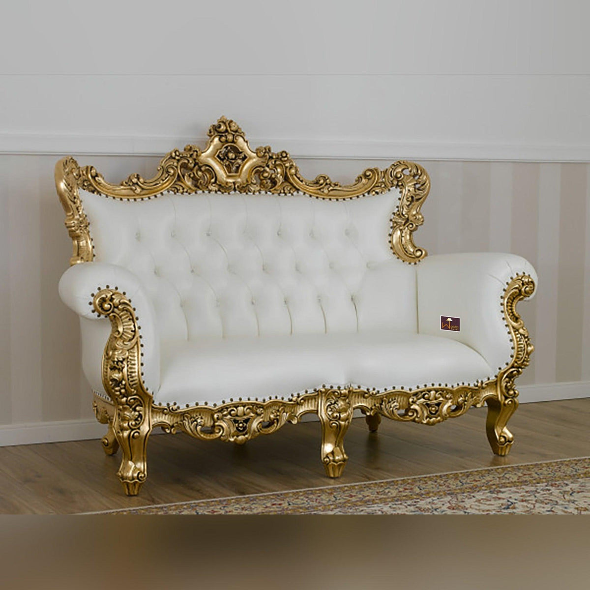 Handicraft French Baroque Golden Leaf Sofa