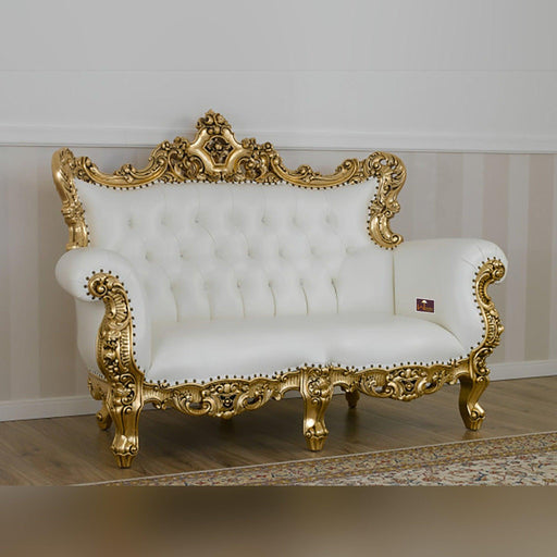 Handicraft Boutique French Baroque Style Golden Leaf Hand Carved Sofa (2 Seater) - WoodenTwist