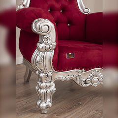 Luxurious High Back throne Silver leaf velvet Chair (Burgundy) - WoodenTwist