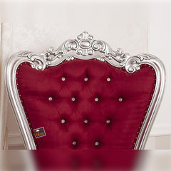 Luxurious High Back throne Silver leaf velvet Chair (Burgundy) - WoodenTwist