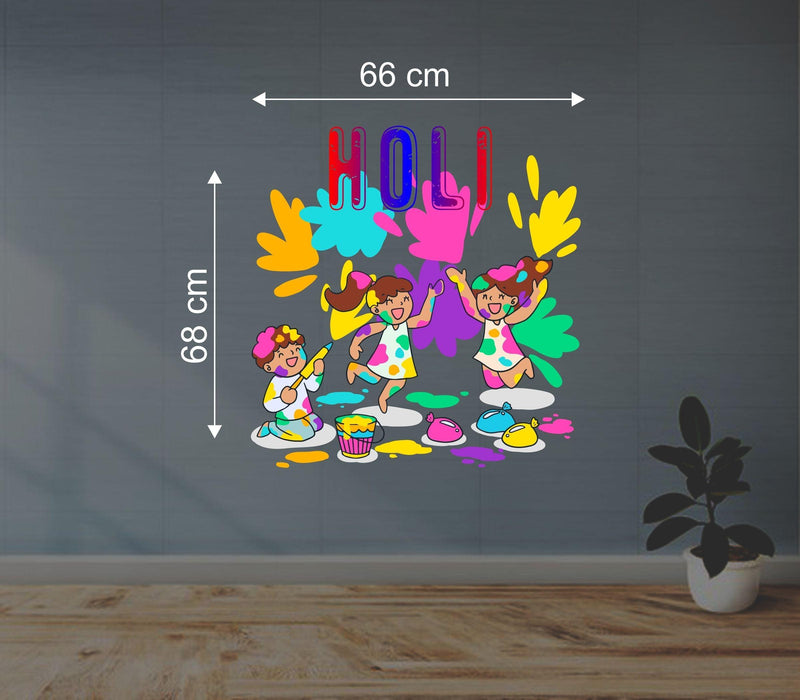 Wall Sticker Kids Playing Holi Party Special - WoodenTwist