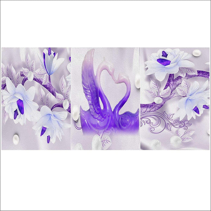 Beautiful Blue flowers and Swan| 3 Piece Wall Sticker - WoodenTwist