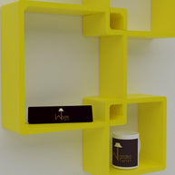 Rafuf Intersecting Floating Wall Shelves in Yellow, front view