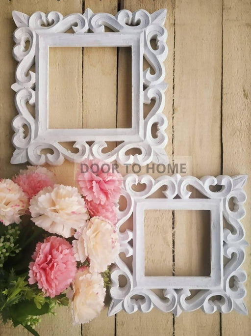 Square Shaped Wall Decorative Frames in White Color - WoodenTwist