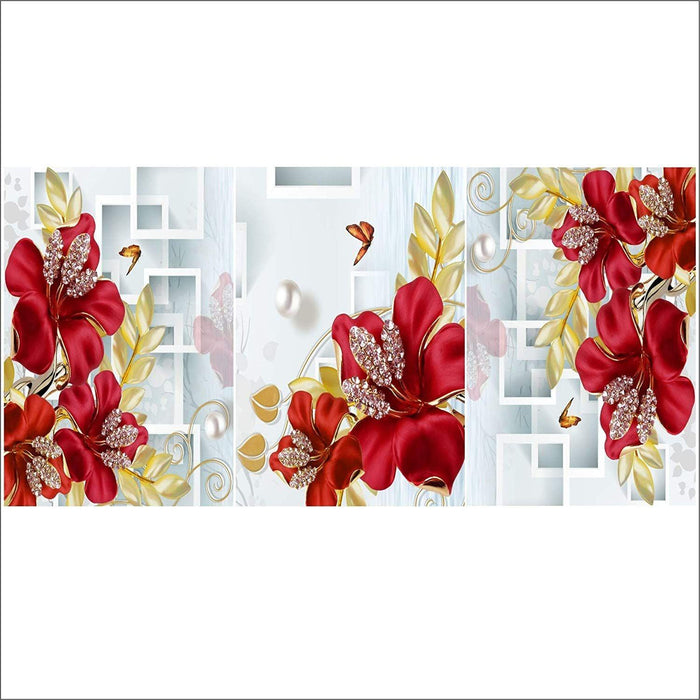 Bright Red flowers | 3 Piece Wall Sticker - WoodenTwist