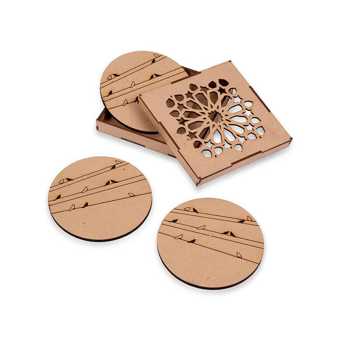 Round Floral Theme Wooden Coasters (Set of 4) - WoodenTwist